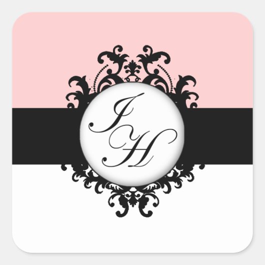 Chic Français Black Monogrammes Damask Étiquettes (Devant)