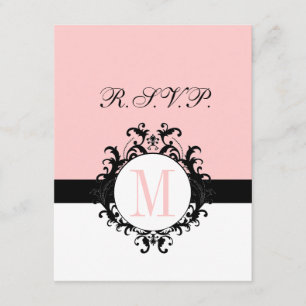 Chic Français Damask Monogramme Mariage RSVP Carte