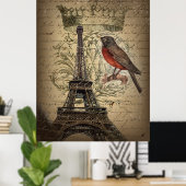 Chic French Bird Modern  Paris Eiffeltoren Poster (Thuiskantoor)
