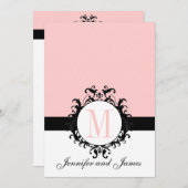 Chic French Damask Monogram Wedding Invitation Kaart (Voorkant / Achterkant)