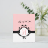 Chic French Damask Monogram Wedding RSVP Card (Staand voorkant)