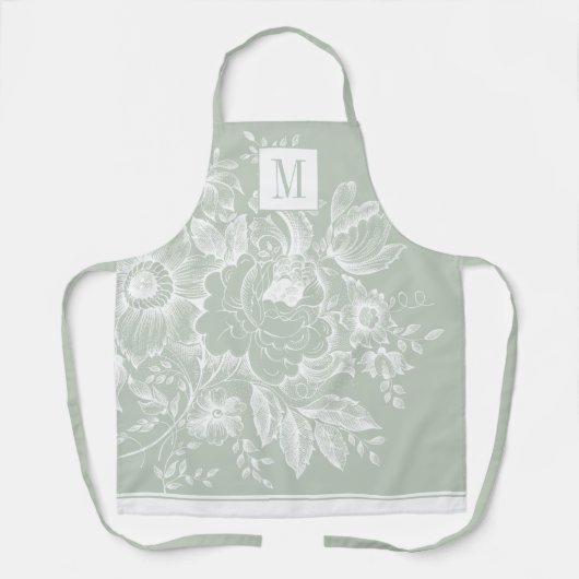 Chic French Farmhouse Peony Monogram Light Green Schort (Voorkant)