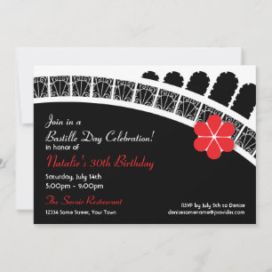 Chic French Flair Party Invitation in Black & Red Kaart