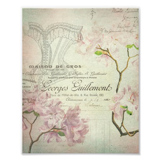  Chic French Script Shabby Flowers Corset Foto Afdruk (Voorkant)