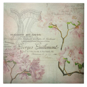 Chic French Script Shabby Flowers Corset Tegeltje