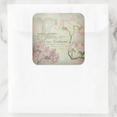 Chic French Script Shabby Flowers Corset Vierkante Sticker (Tas)