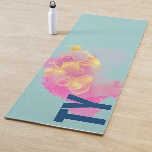 Chic Fstromend Ink Design, Roze Geel Gepersonalise Yogamat (In situ)