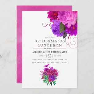Chic Fuchsia & Paarse Bridesmaids Luncheon Kaart