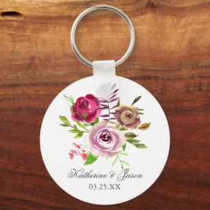 Chic Fuchsia Pink Floral Romantic Garden Wedding Sleutelhanger