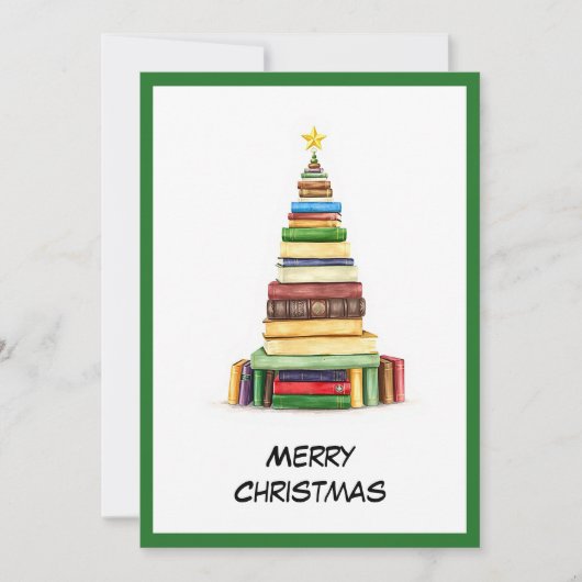 Chic Fun Kerstboom Gemaakt van Boeken Feestdagenkaart (Voorkant)