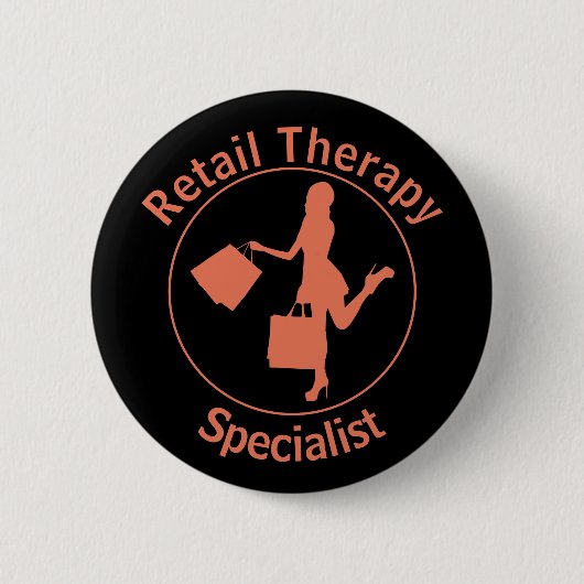 Chic Fun Oranje "Retail Therapist" Button (Voorkant)