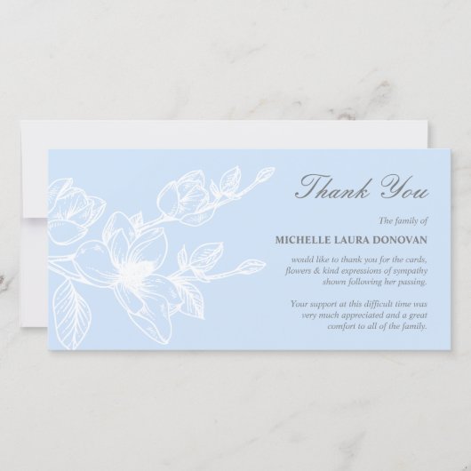 Chic Funeral Dankuwel | Blauwe Magnolia Bedankkaart (Voorkant)