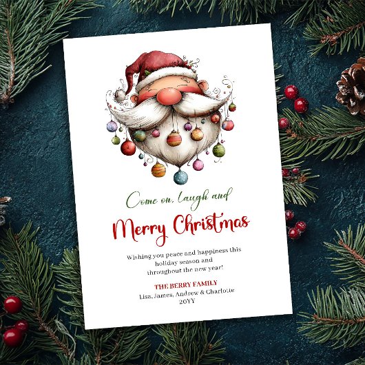 Chic Funny Santa Hand Drawn Red Green Greeting  Feestdagenkaart