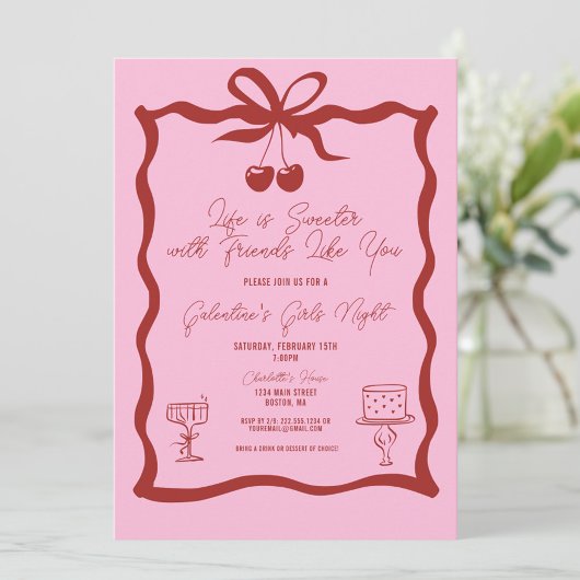 Chic Galentine's Day Bow Pink en Cherry Red Kaart