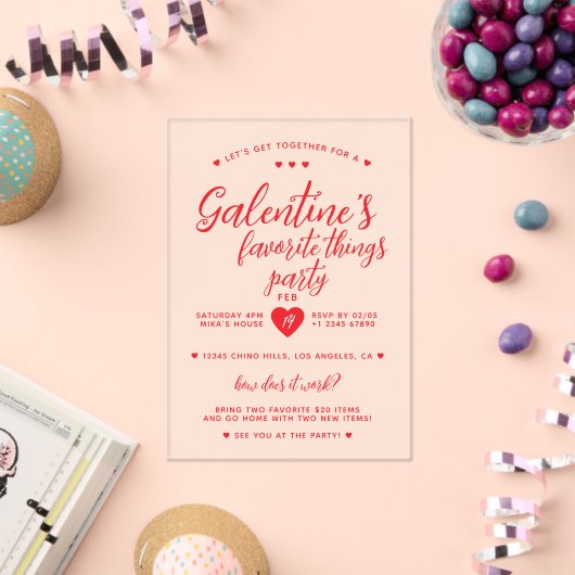 Chic Galentine's Favorite Things Party  Acryl Uitnodigingen (Insitu (Viering))