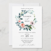 Chic Garden Rose Floral Wreath Faire-part de maria (Devant)