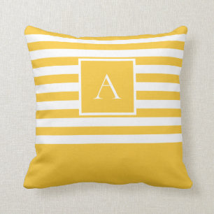 Chic geel wit streep vierkant letter monogram kussen