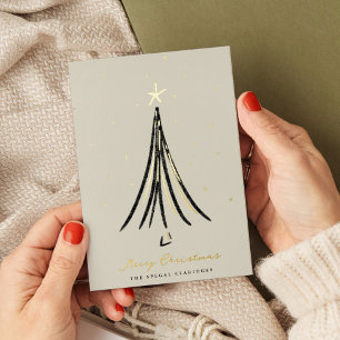 Chic geïllustreerd kerstboom goud folie feestdagenkaart