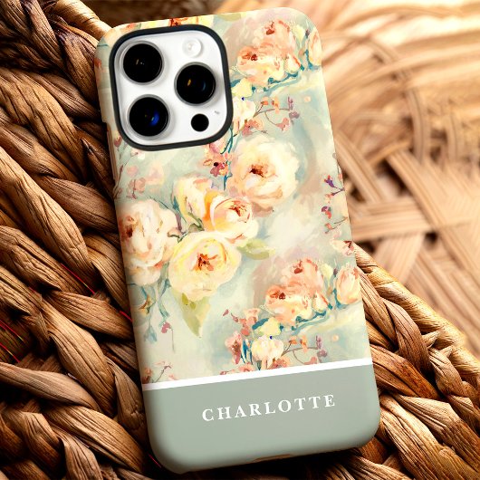 Chic Gele Rozen Aangepaste Naam Bloemig Case-Mate iPhone Case