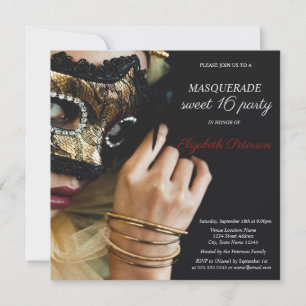 Chic gemaskerd meisje masker Zwart Sweet 16 Kaart