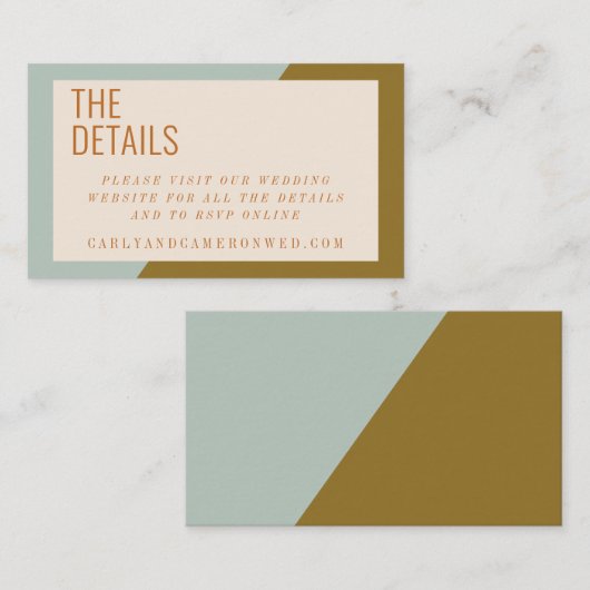 Chic Geometric Blue and Olive Wedding Website Informatiekaartje (Voorkant / Achterkant)