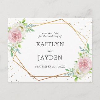 Chic Geometric Gold Foil Floral Save the Date Aankondigingskaart