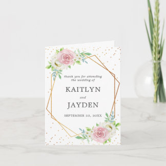 Chic Geometric Gold Foil Floral Wedding Bedankkaart