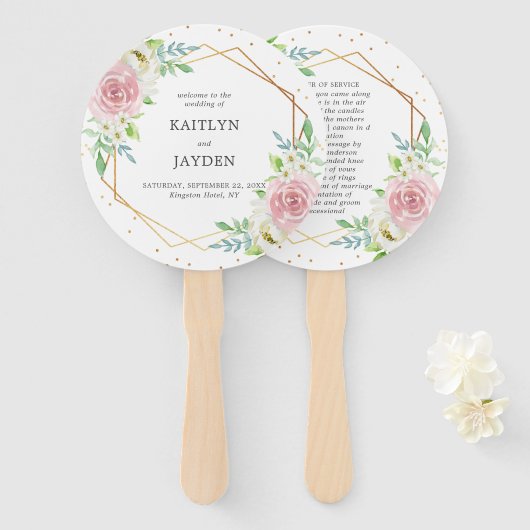 Chic Geometric Gold Foil Floral Wedding Handwaaier (Voorkant en achterkant)