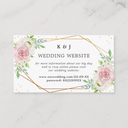 Chic Geometric Gold Foil Floral Wedding Informatiekaartje (Voorkant)
