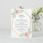 Chic Geometric Gold Foil Floral Wedding Menu (Staand voorkant)