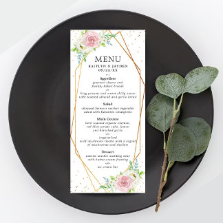 Chic Geometric Gold Foil Floral Wedding Menu