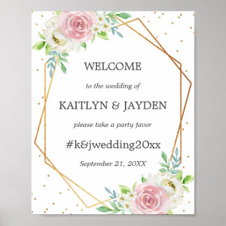 Chic Geometric Gold Foil Floral Wedding Poster