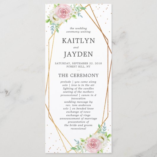 Chic Geometric Gold Foil Floral Wedding Programma (Voorkant)