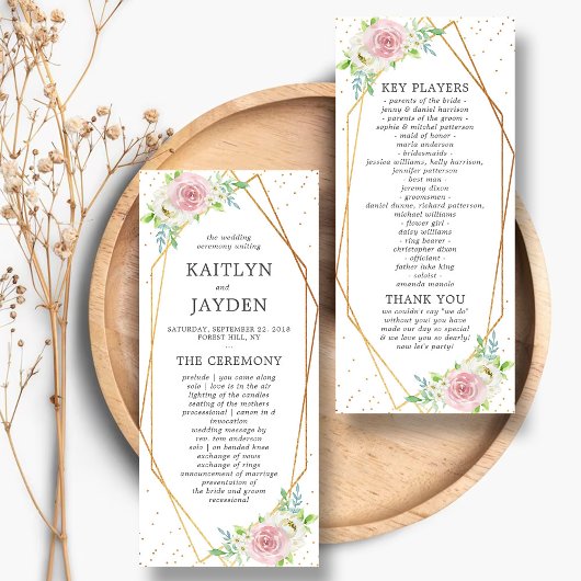 Chic Geometric Gold Foil Floral Wedding Programma