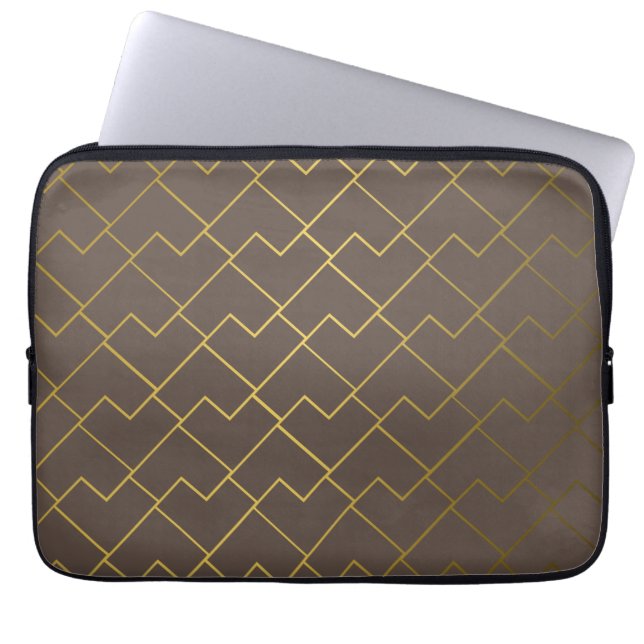 Chic Geometric Golden Coffee Chocolade Brown Laptop Sleeve (Voorkant)