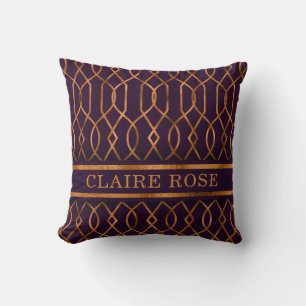 Chic Geometric Paars Gold Lattice Patroon Kussen