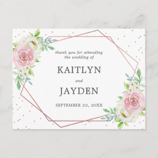 Chic Geometric Roos Gold Foil Floral Wedding Briefkaart