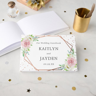 Chic Geometric Roos Gold Foil Floral Wedding Gastenboek