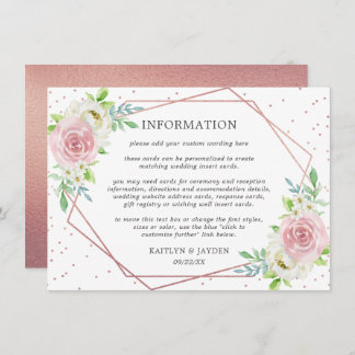 Chic Geometric Roos Gold Foil Floral Wedding Info Kaart