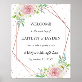 Chic Geometric Roos Gold Foil Floral Wedding Poster