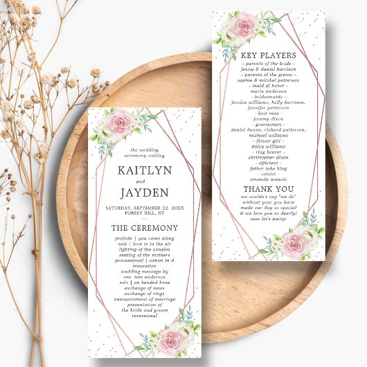 Chic Geometric Roos Gold Foil Floral Wedding Programma