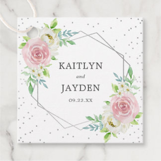 Chic Geometric Silver Foil Floral Wedding Bedankjes Labels