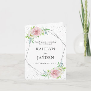 Chic Geometric Silver Foil Floral Wedding Bedankkaart