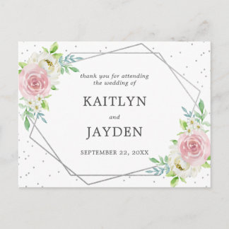 Chic Geometric Silver Foil Floral Wedding Briefkaart