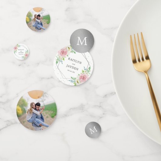 Chic Geometric Silver Foil Floral Wedding Confetti (Groep)