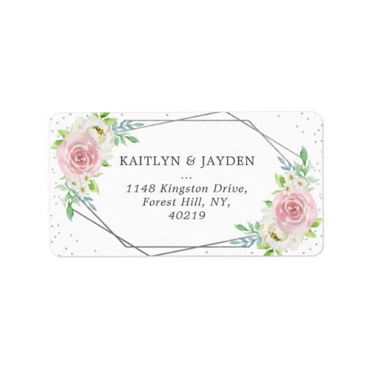 Chic Geometric Silver Foil Floral Wedding Etiket (Voorkant)