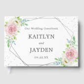 Chic Geometric Silver Foil Floral Wedding Gastenboek (Voorkant)