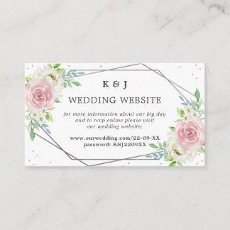 Chic Geometric Silver Foil Floral Wedding Informatiekaartje