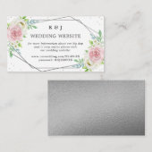 Chic Geometric Silver Foil Floral Wedding Informatiekaartje (Voorkant / Achterkant)
