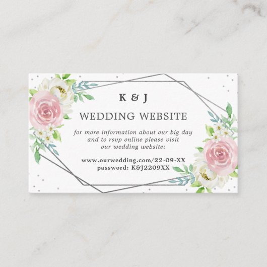 Chic Geometric Silver Foil Floral Wedding Informatiekaartje (Voorkant)